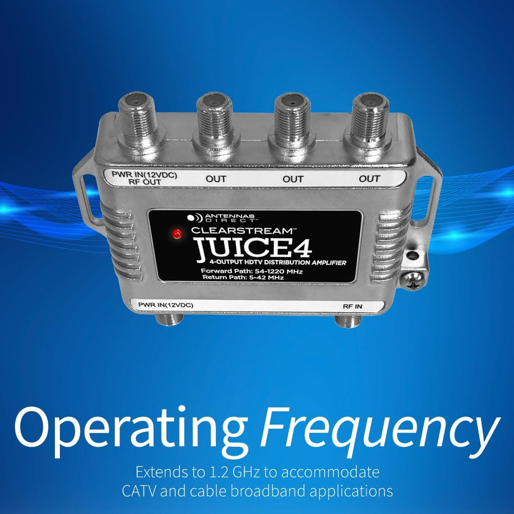 Clearstream JUICE4 Distribution Amplifier, Output to 4 Televisions, CATV Systems