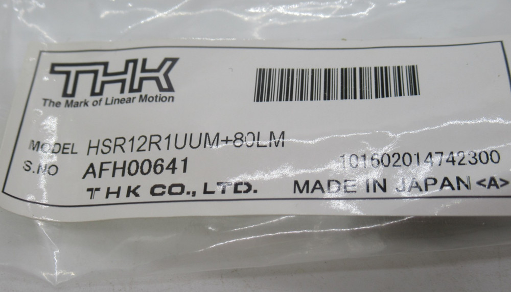 THK LINEAR GUIDE ASSEMBLY HSR12R1UUM+80LM, HIGH RIGIDITY, SELF-ALIGNING BLOCK