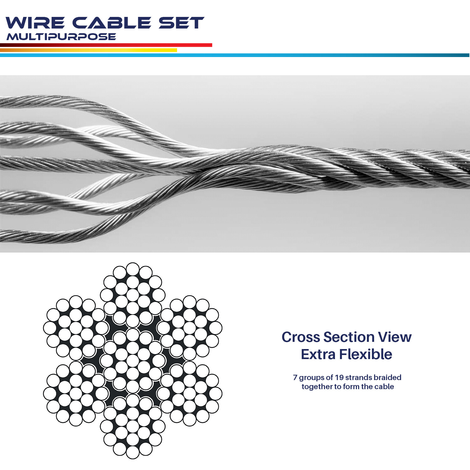 Wire Rope and 8 Pcs Clips Wire Cable Galvanized Metal Clamp for Sun Shade Sail