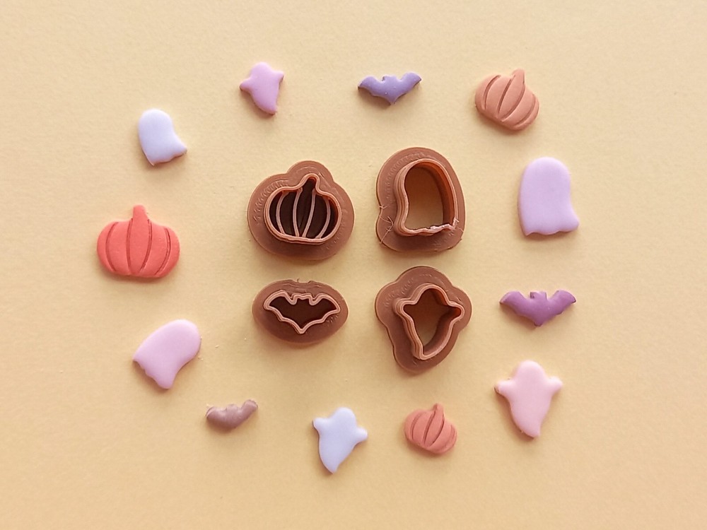 Halloween Theme Micro Pumpkin Bat Ghost Polymer Clay Cutter Set | Maxi Mini