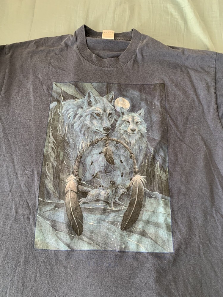 Vintage Wolf Wolves Dream Catcher Blue Tshirt 2XL