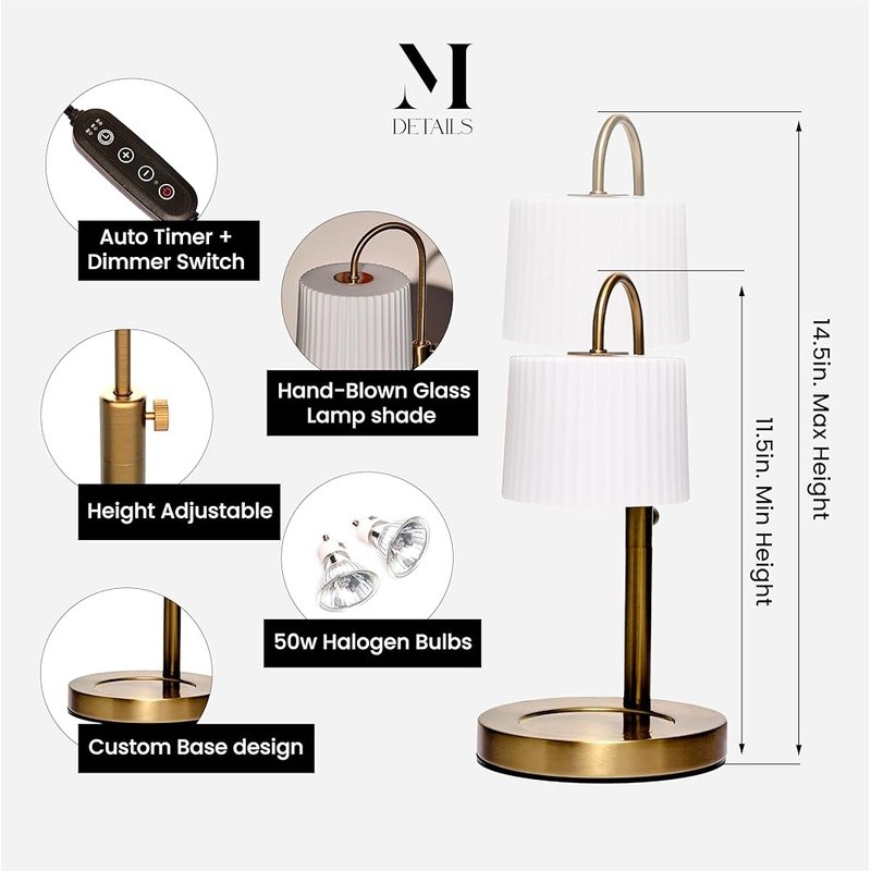 Adjustable Candle Warmer Lamp Timer Scent Release Mood Lighting Elegant Design