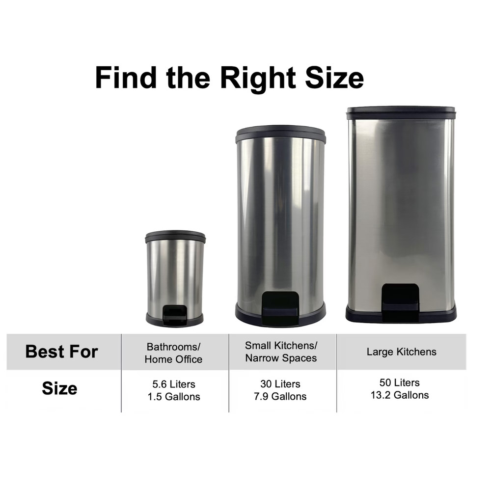 Mainstays Kitchen Trash Can, 13.2Gallon, Plastic Step-on Rectangular Garbage Bin