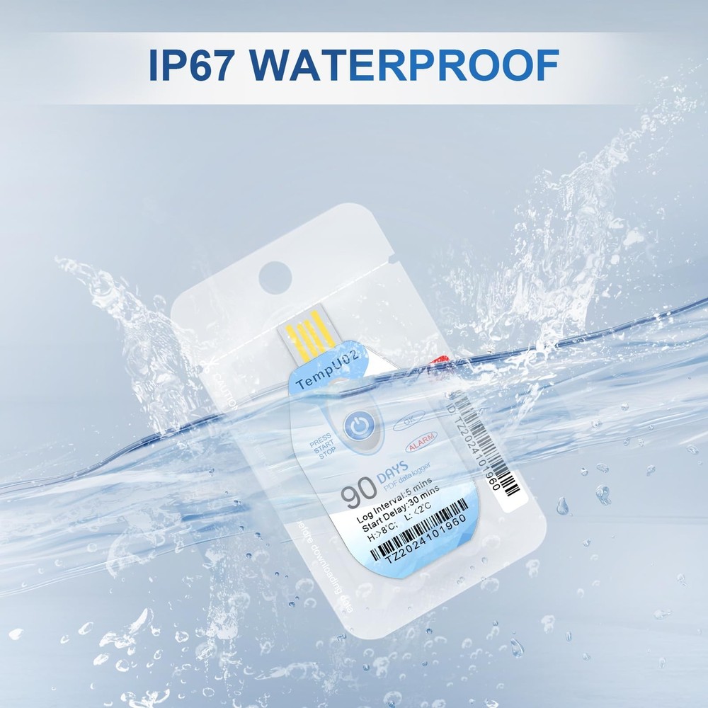 Tzone Disposable Temperature Data Logger USB Temp Recorder with PDF Report 10...