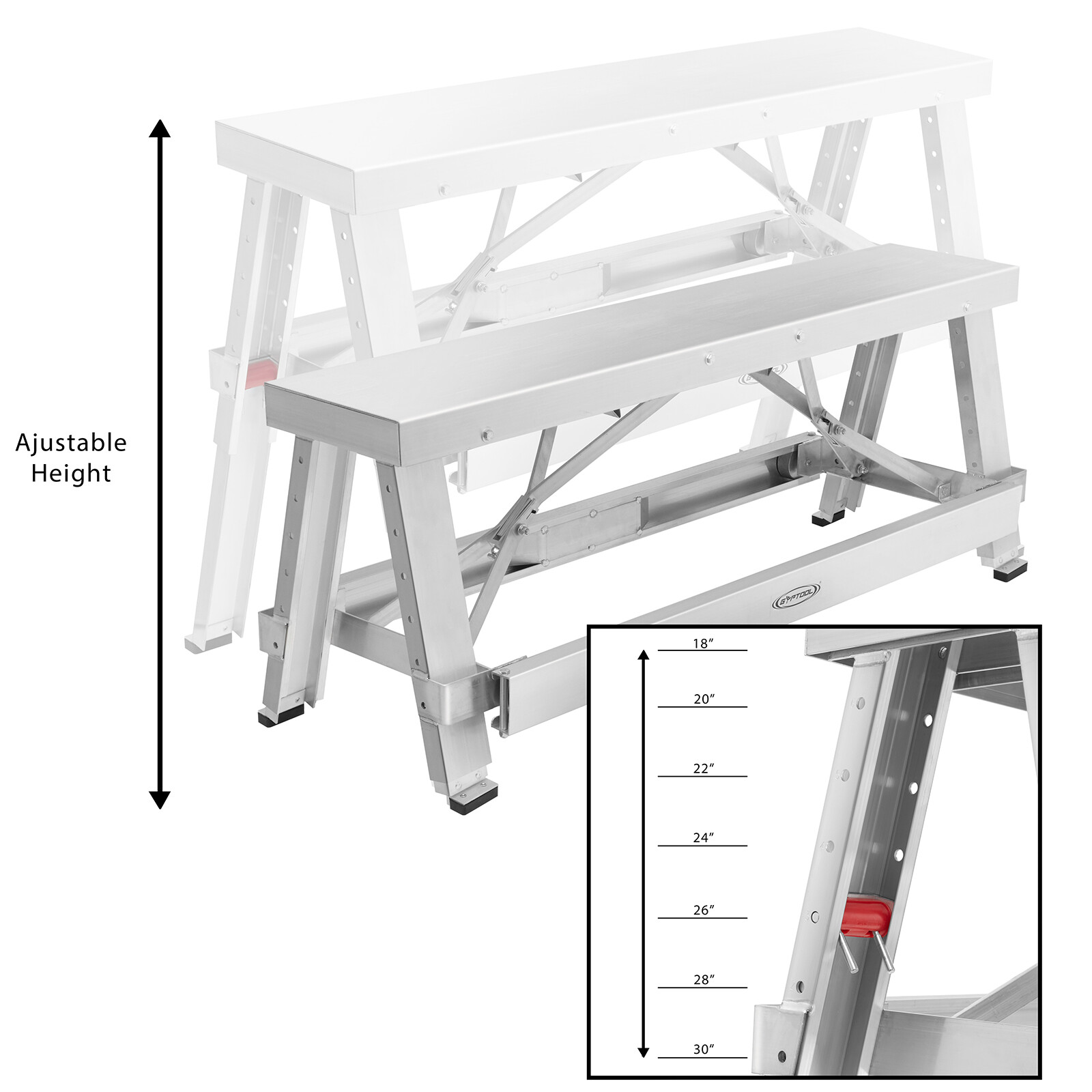 Drywall Bench Sawhorse Step Ladder - Adjustable Height Workbench 18"-30"