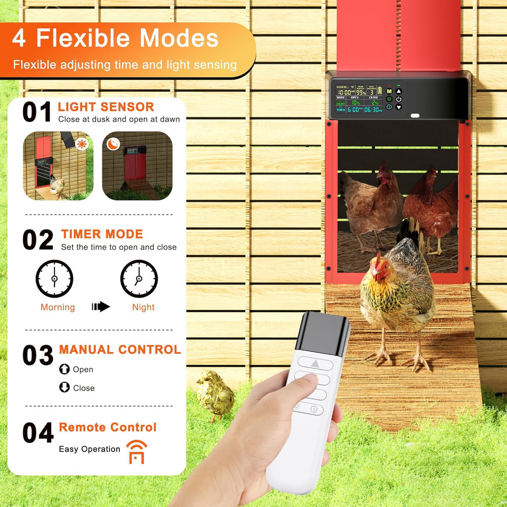 Chicken Coop Door Solar Powered with Programmable Remote Control, Automatic Alum
