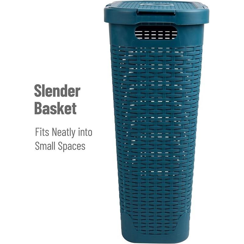 Portable Laundry Hamper Lightweight Rectangular Wicker Basket W/ Lid Set of 2 US