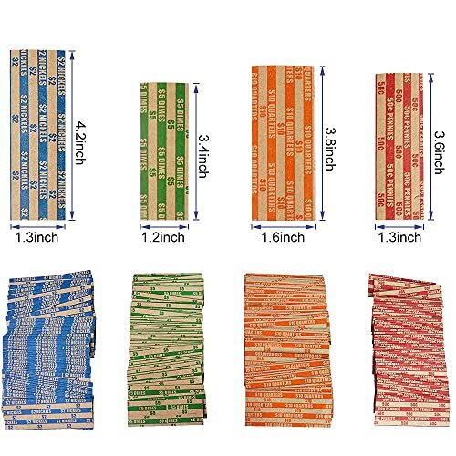 200 Pcs Assorted Packed Flat Stripped Coin Wrappers Coin Rolls Wrapper
