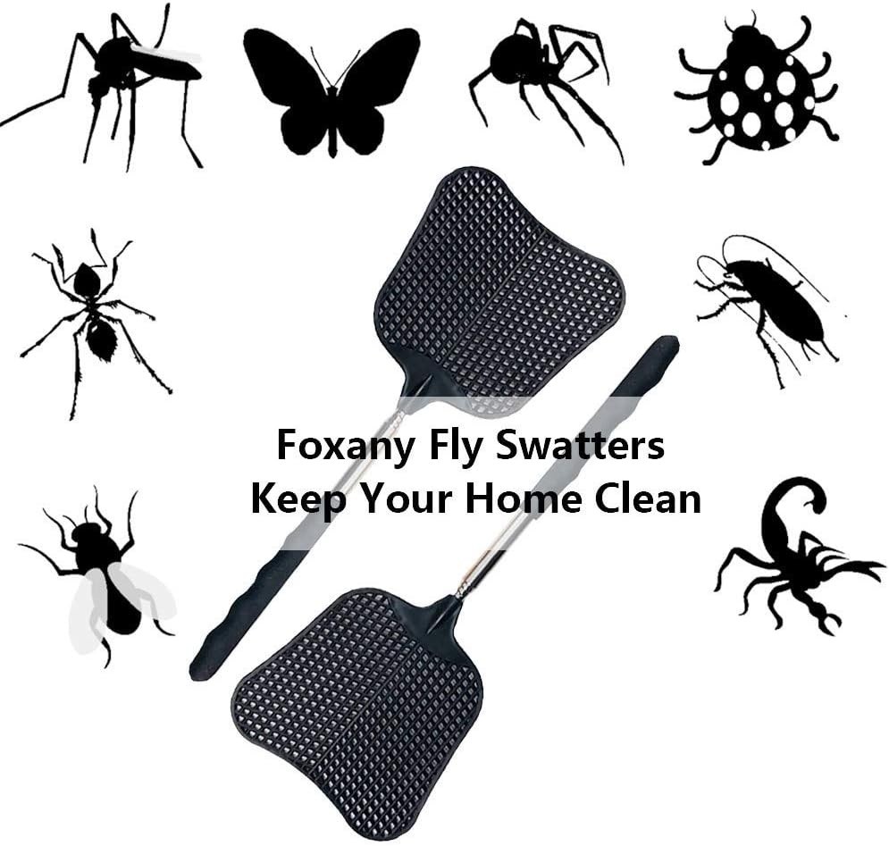 Telescopic Fly Swatter Set - Durable Plastic with Stainless Steel Handle, 2 Pack