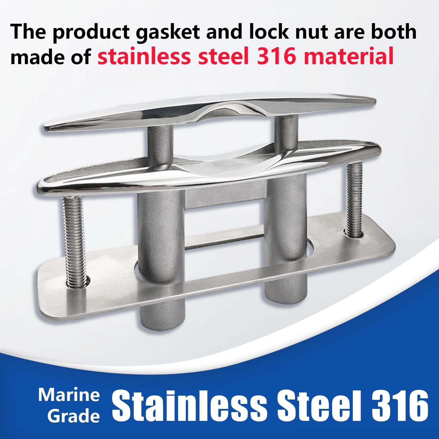 Boat Cleat 8" Pull Up Deck Cleat Flush Mount 316 Stainless Steel Cleat Marine