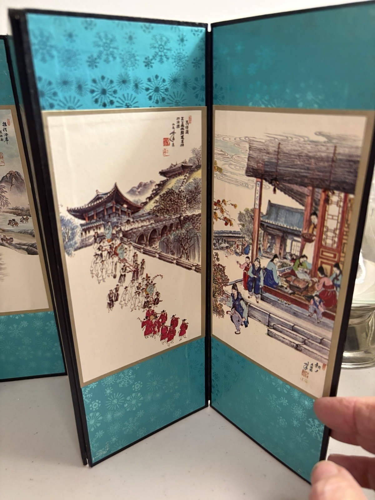 Vintage Chinese Seasonal Art On A Mini Folding Screen