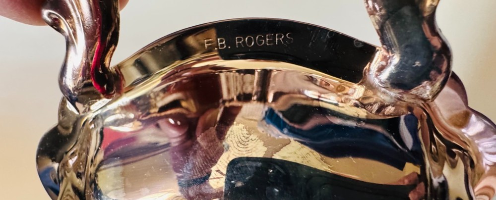 F. B. ROGERS Silverplate Footed Scroll Bon Bon Dish 14" x 5.5" Vintage Unused