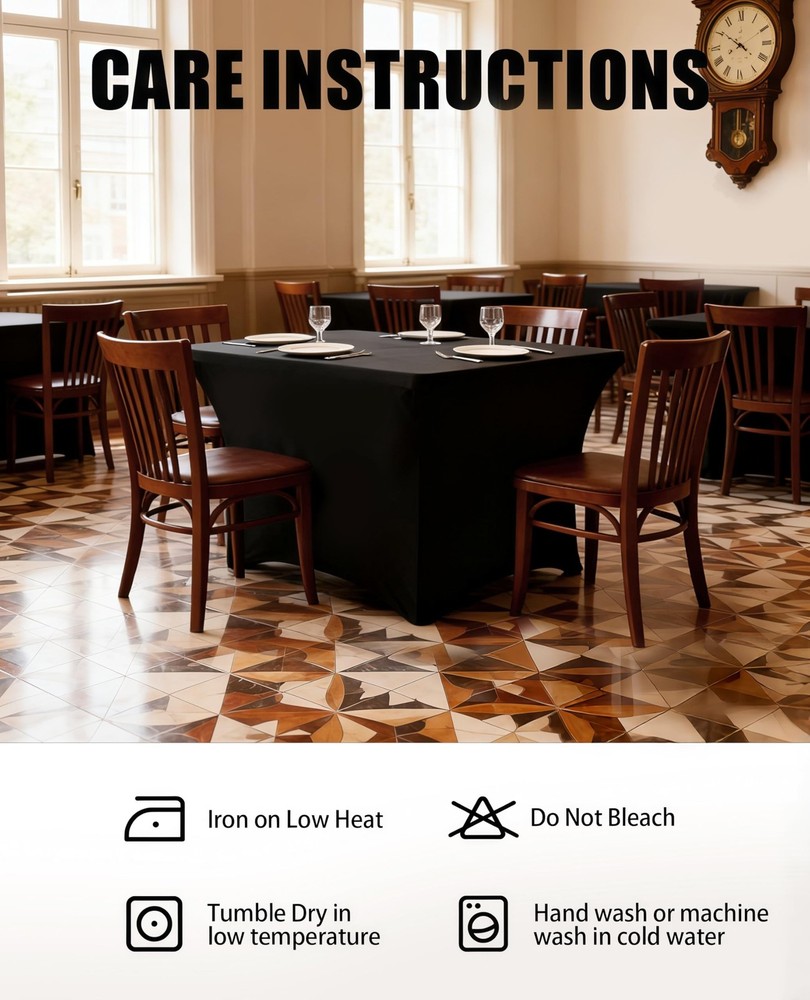4FT Black Table Cloth - 2 Pack, Fitted Stretch Rectangle Spandex Tablecloth, ...