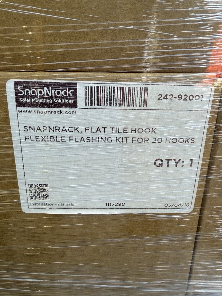 SnapNrack Solar 242-92001, Flat Tile Hook Flashing Kit. Case of 20