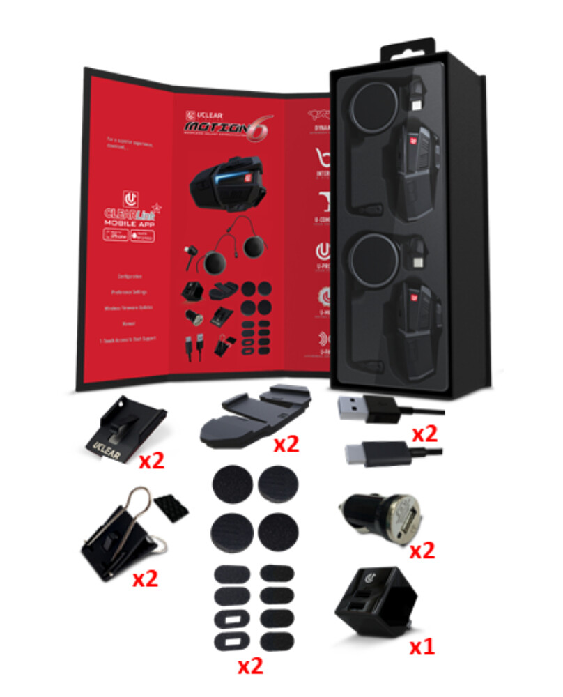 U-Clear Motion 6 Helmet Bluetooth Communication System Dual Pack