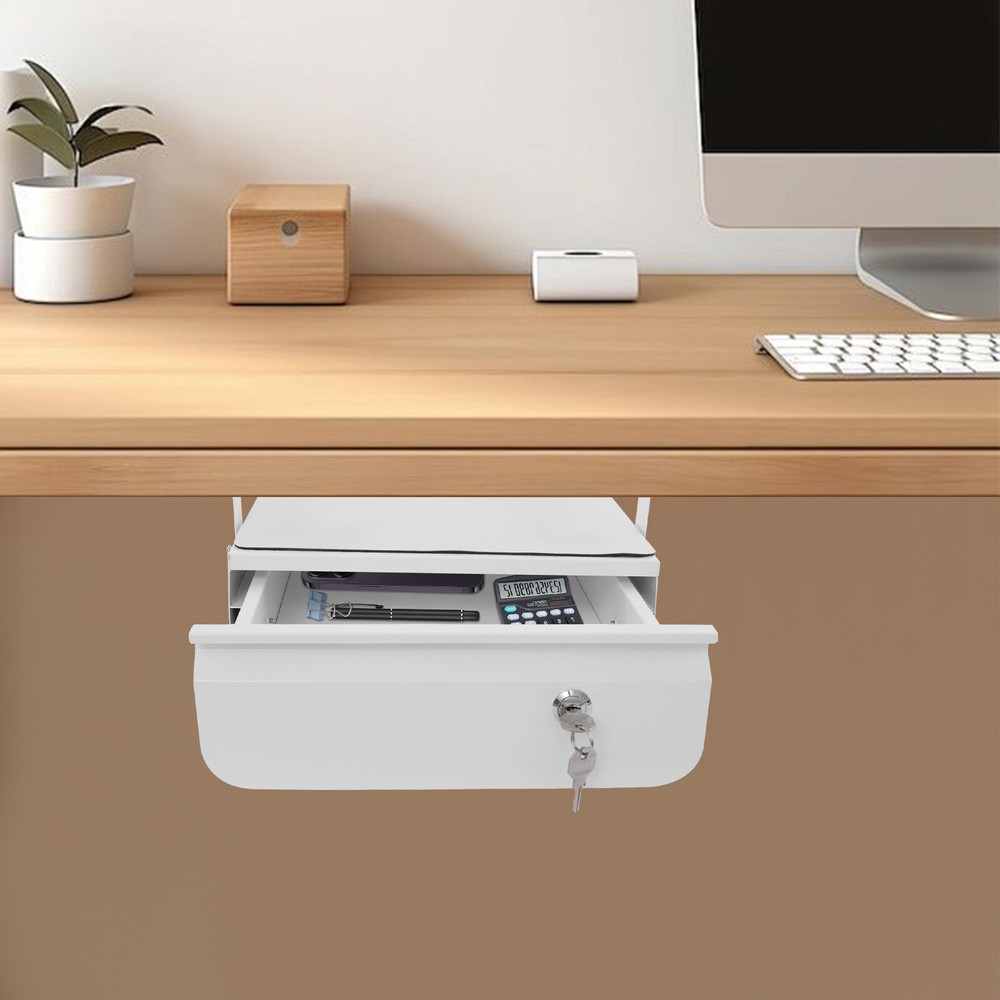 Under Desk Pull-Out Drawer Lockable Sliding Storage Drawer Under Desk Drawer New
