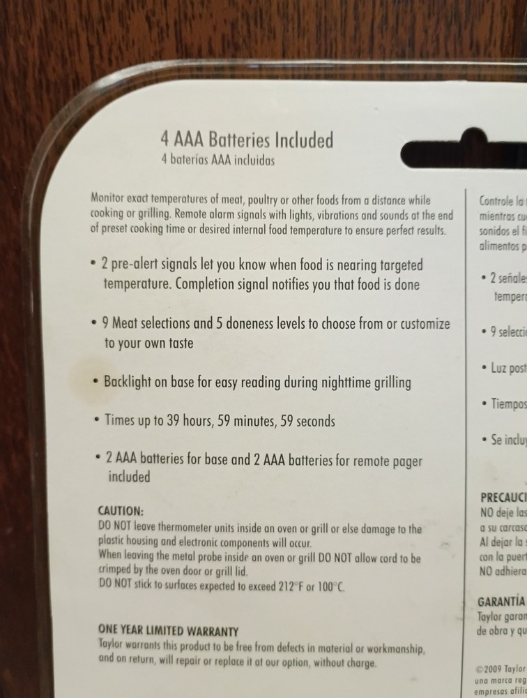 Taylor Weekend Warrior Wireless Grilling Thermometer with Remote Pager Timer New