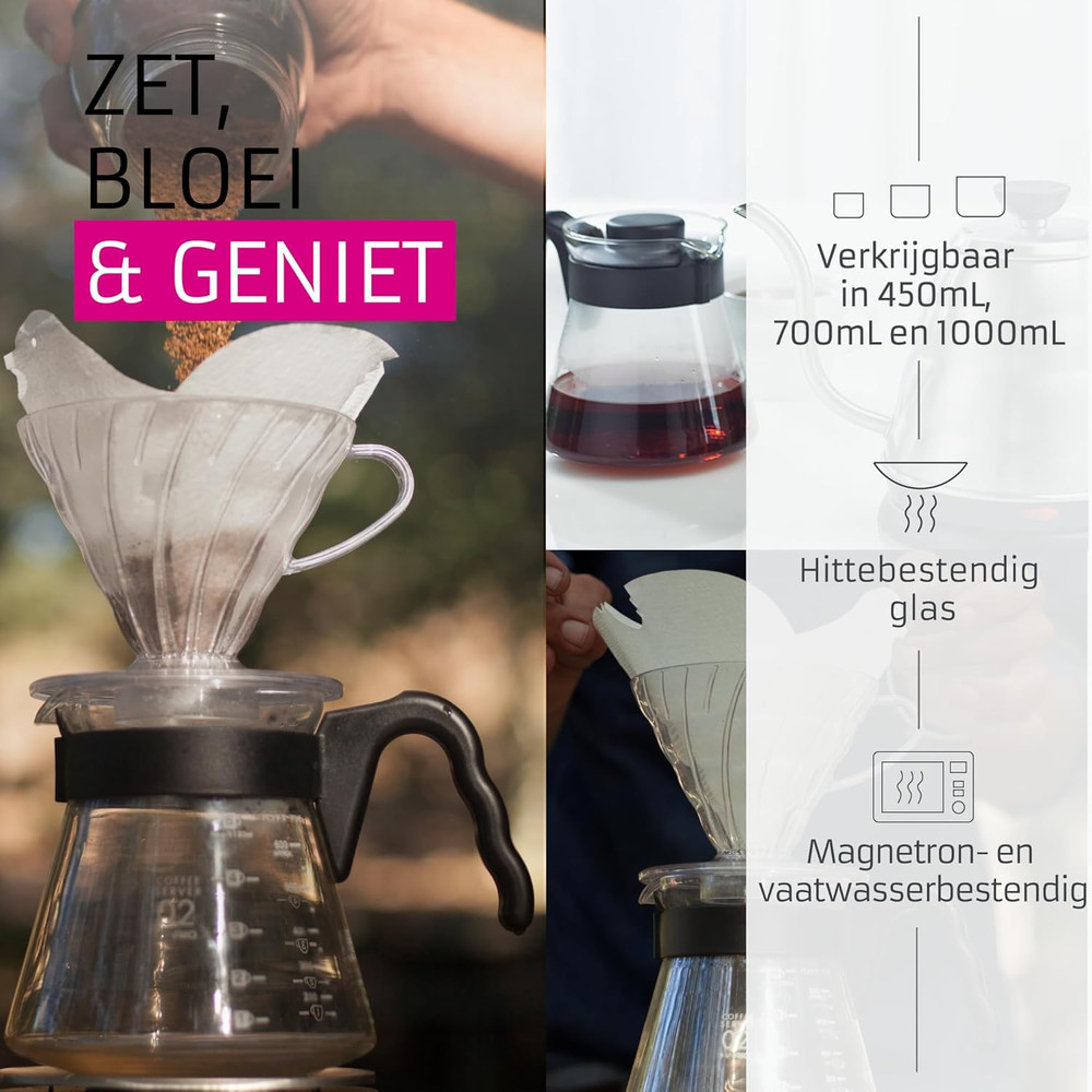 V60 Glass Coffee Server, 450Ml, Black
