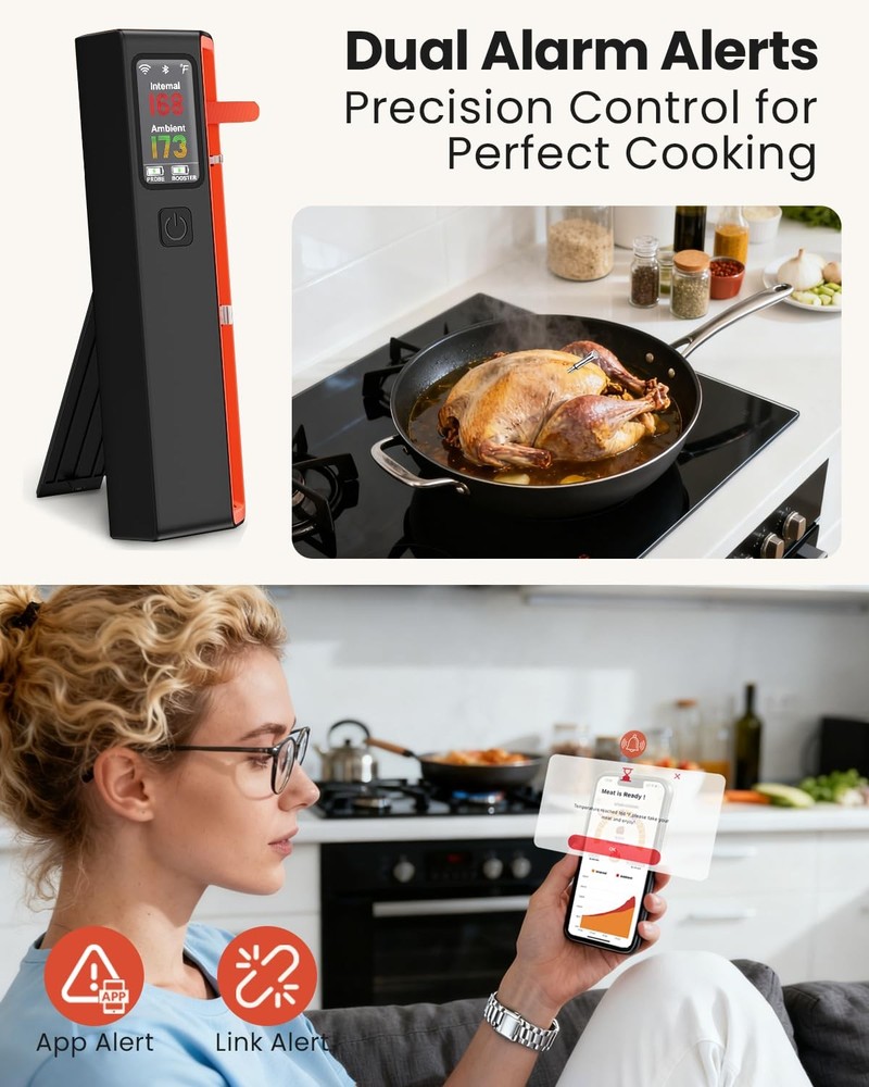 UNERVER Wireless Bluetooth Smart Meat Thermometer with WiFi - High Accuracy ±0.5
