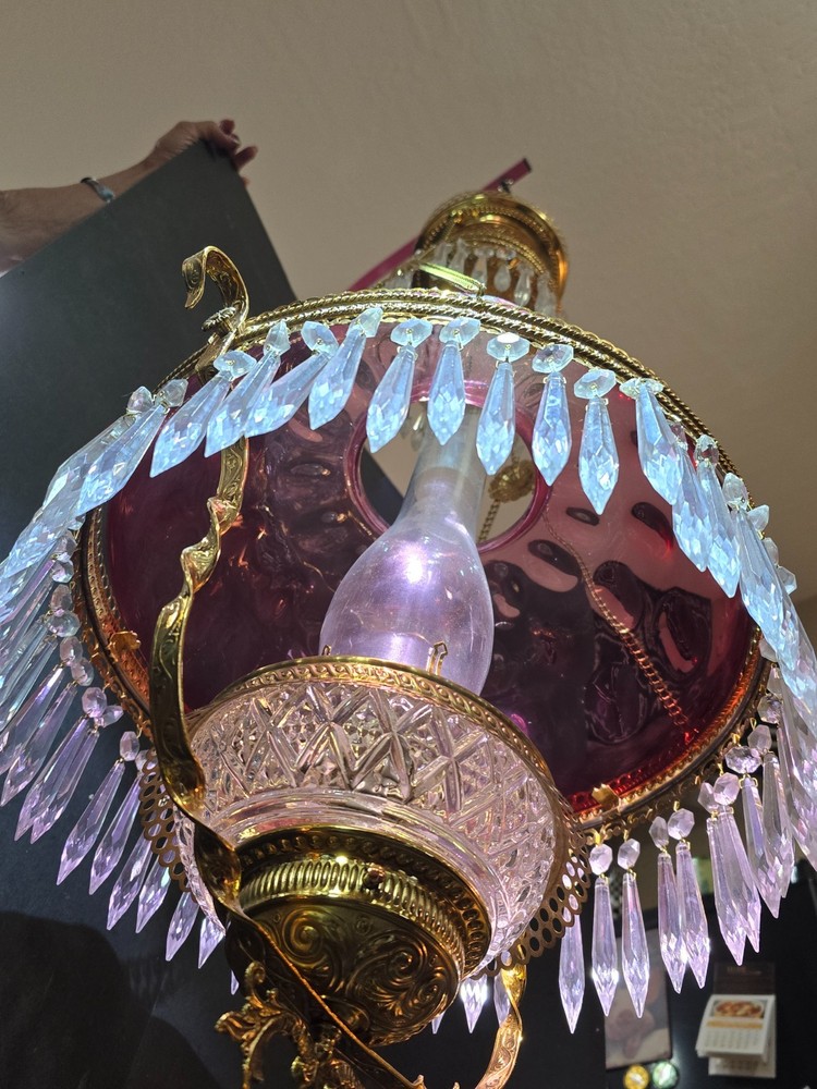 Ruby Glass shade - vintage kerosene chandelier