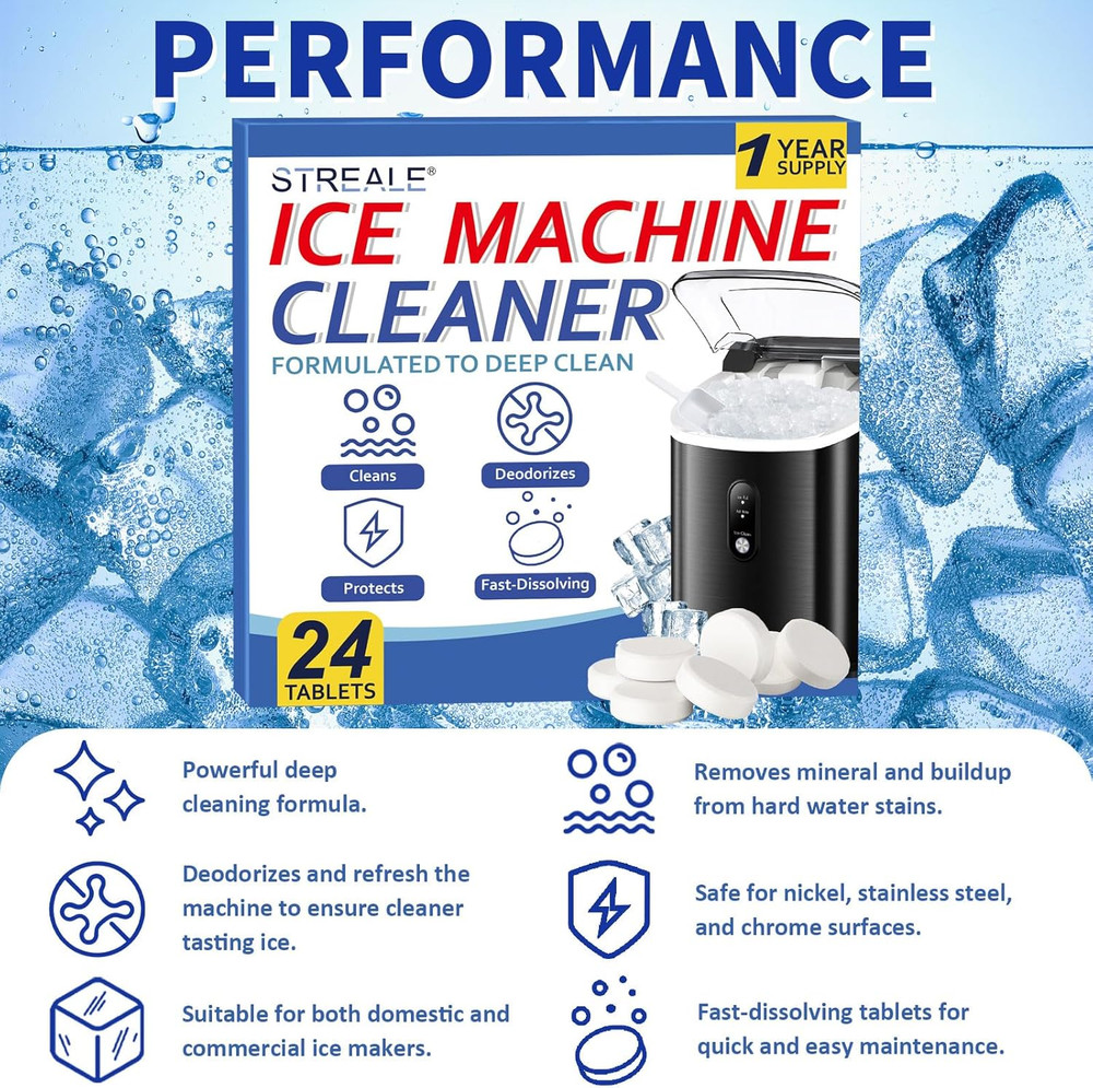 Ice Machine Cleaner Maker and Descaler - 24 Ice Maker Cleaner Tablets Compati...