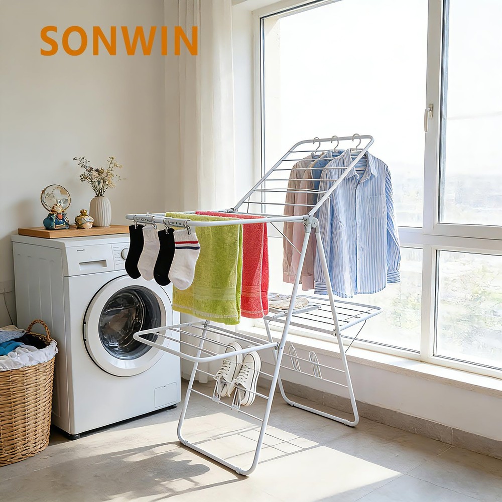 Clothes Drying Rack, Foldable 2-Level Laundry Racks for Drying Clothes Rack,S...