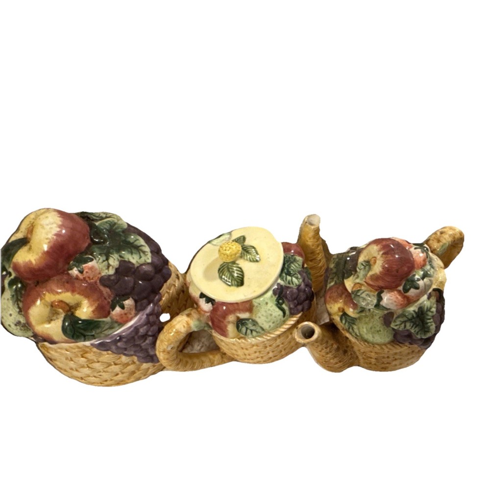 Fruit Pattern Ceramic Tea Set Glazed Teapot Sugar Bowl Creamer Novelty Design
