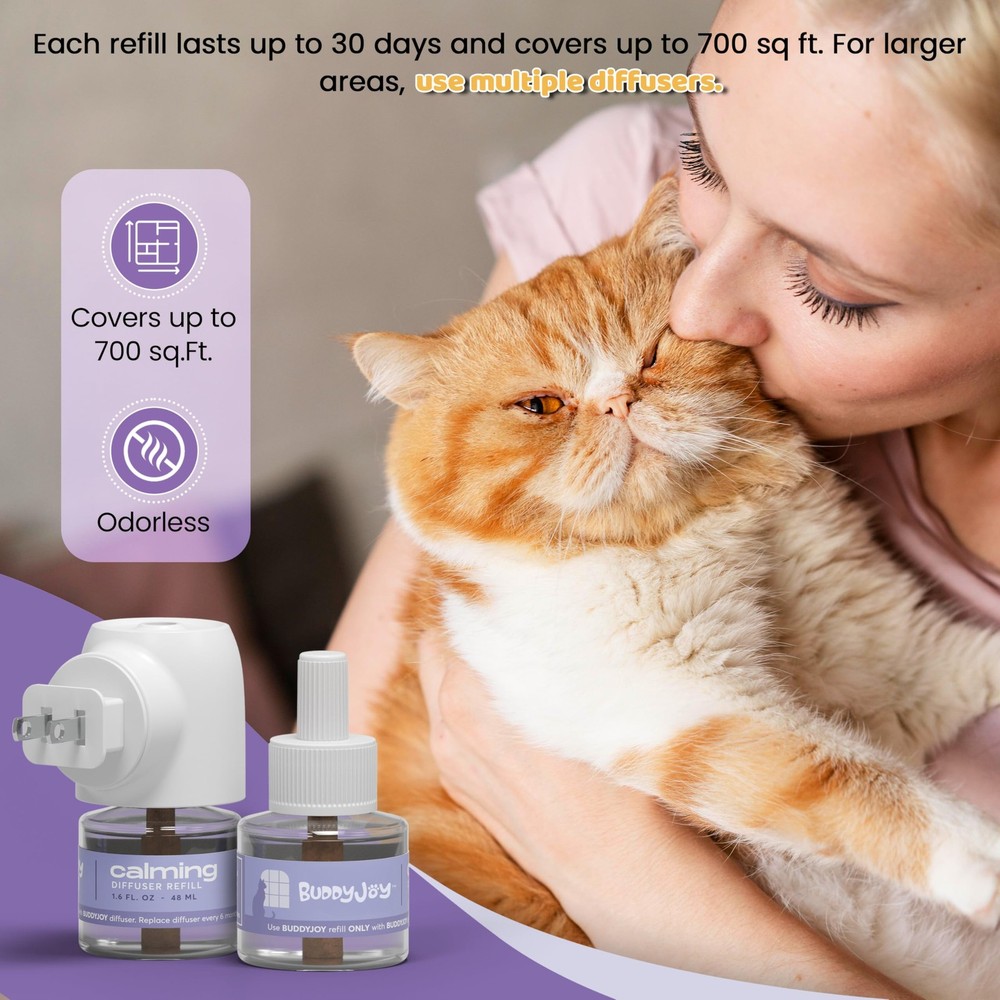 BUDDYJOY Cat Calming Diffuser Refills – Long-Lasting 30-Day Formula, Cat Pher...