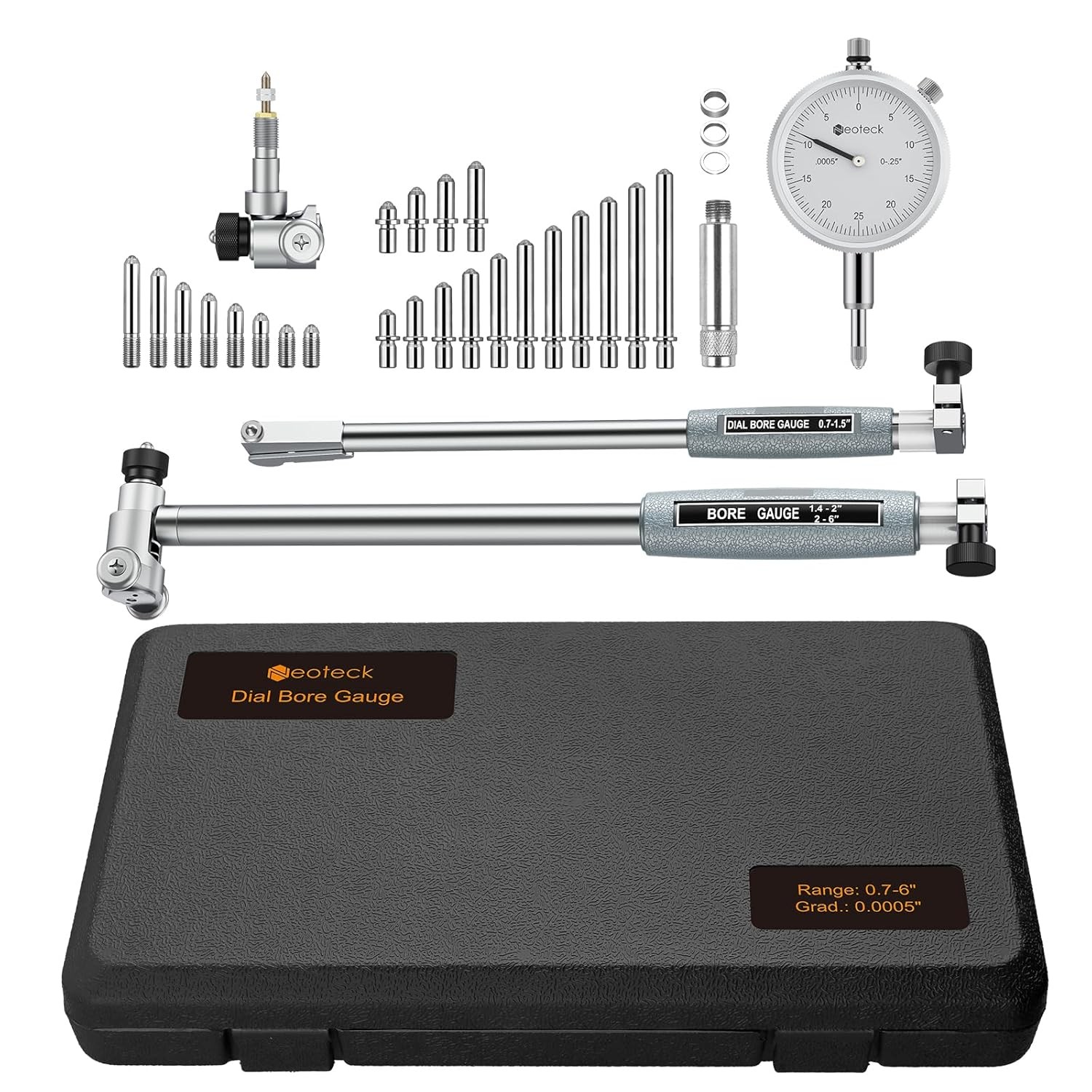 Neoteck 0.7-6" Dial Bore Gauge Indicator Engine Measuring Cylinder Tool 0.0005"
