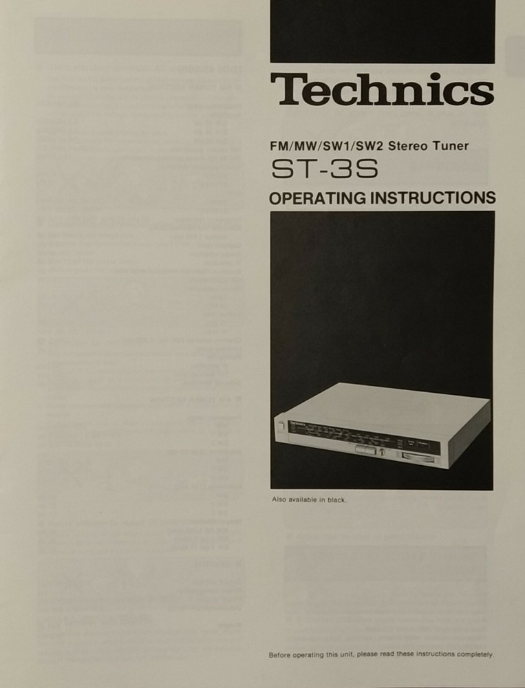 Technics ST-3S - FM MW Radio Tuner - Operating Instruction - USER MANUAL