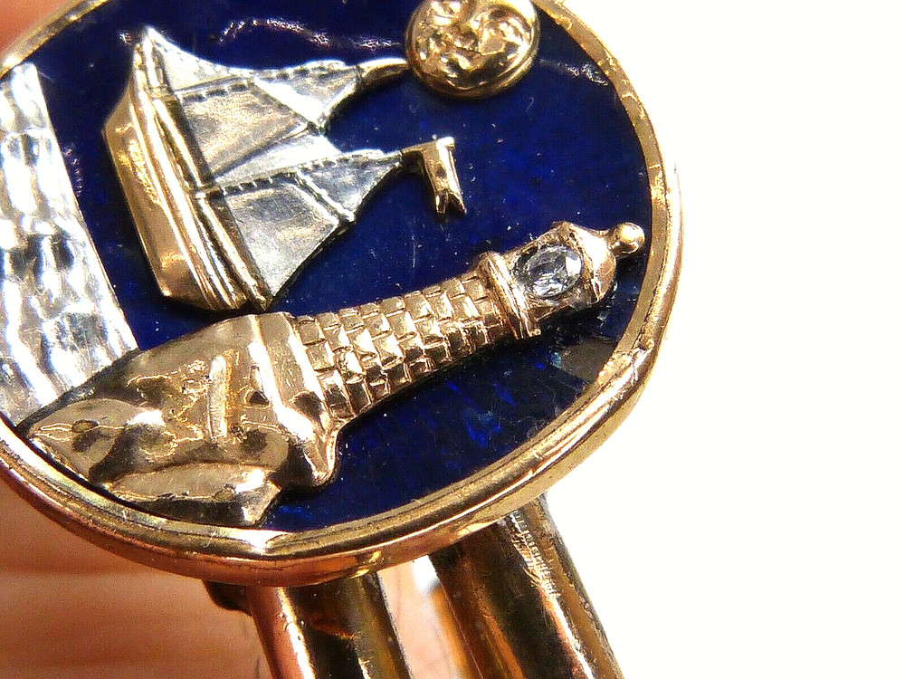 Unique Victorian Hinged Bangle Bracelet Lighthouse , Ship Sun Enamel Design 1879