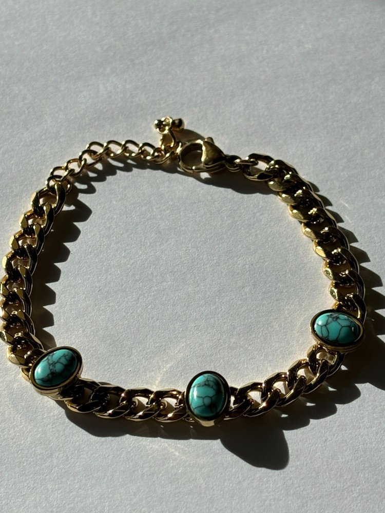 Turquoise and Gold Chain Bracelet also available in set