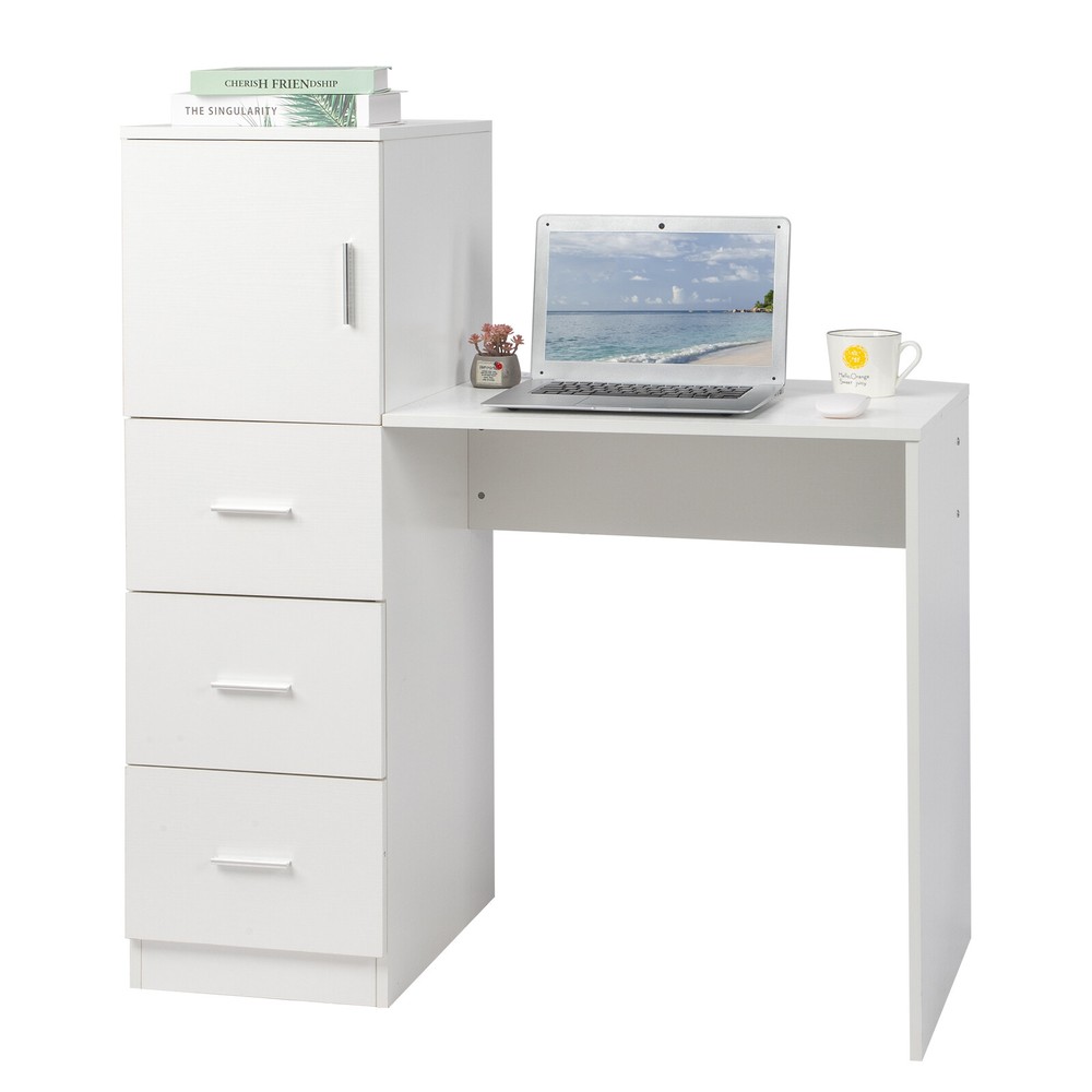 White embossed chipboard computer desk with 2 power sockets