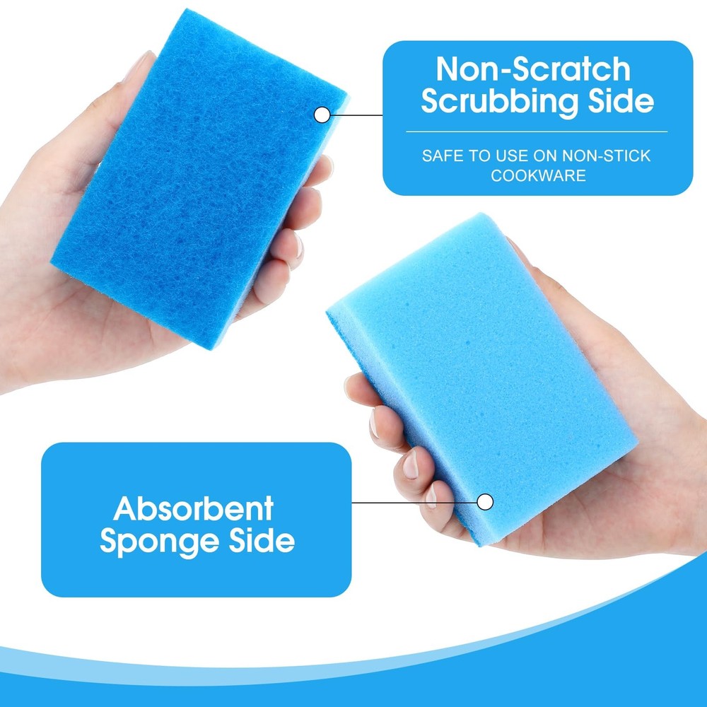 100 Pcs Individually Wrapped Sponges Kitchen Bulk Blue Dish Non Scratch Scrub...