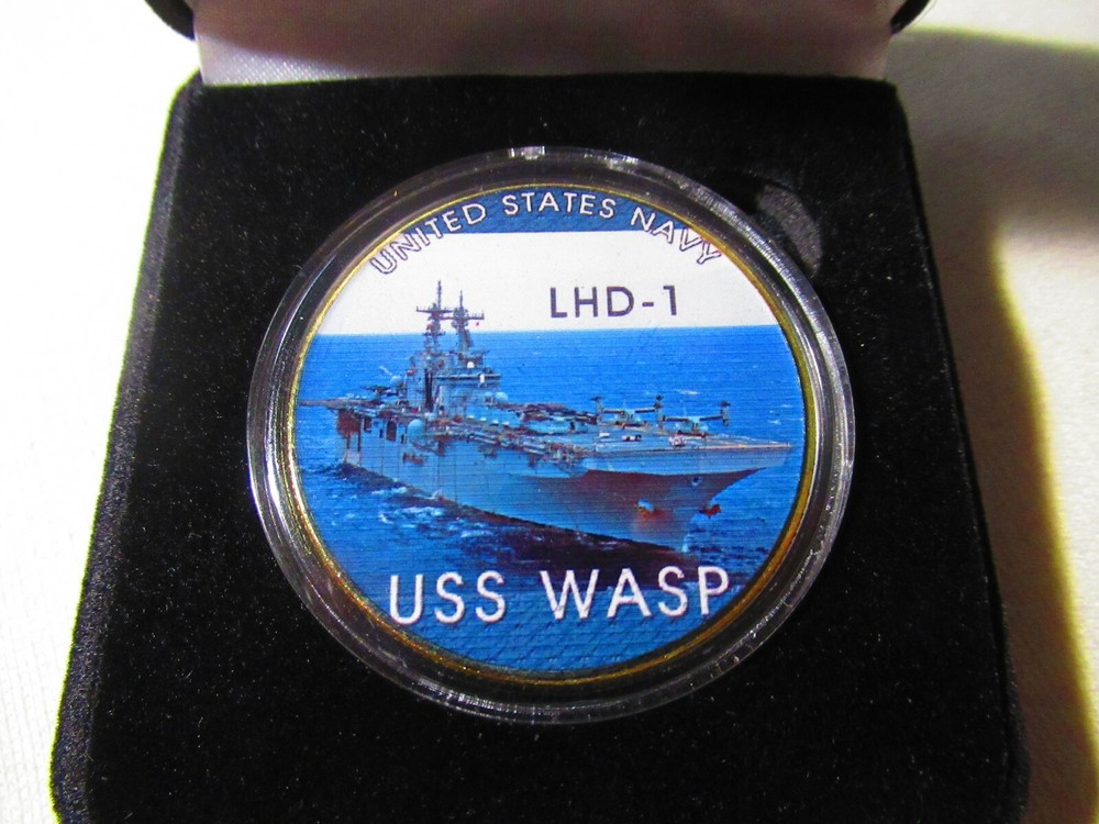 US NAVY - USS WASP - LHD-1 Challenge Coin w/ Presentation Box
