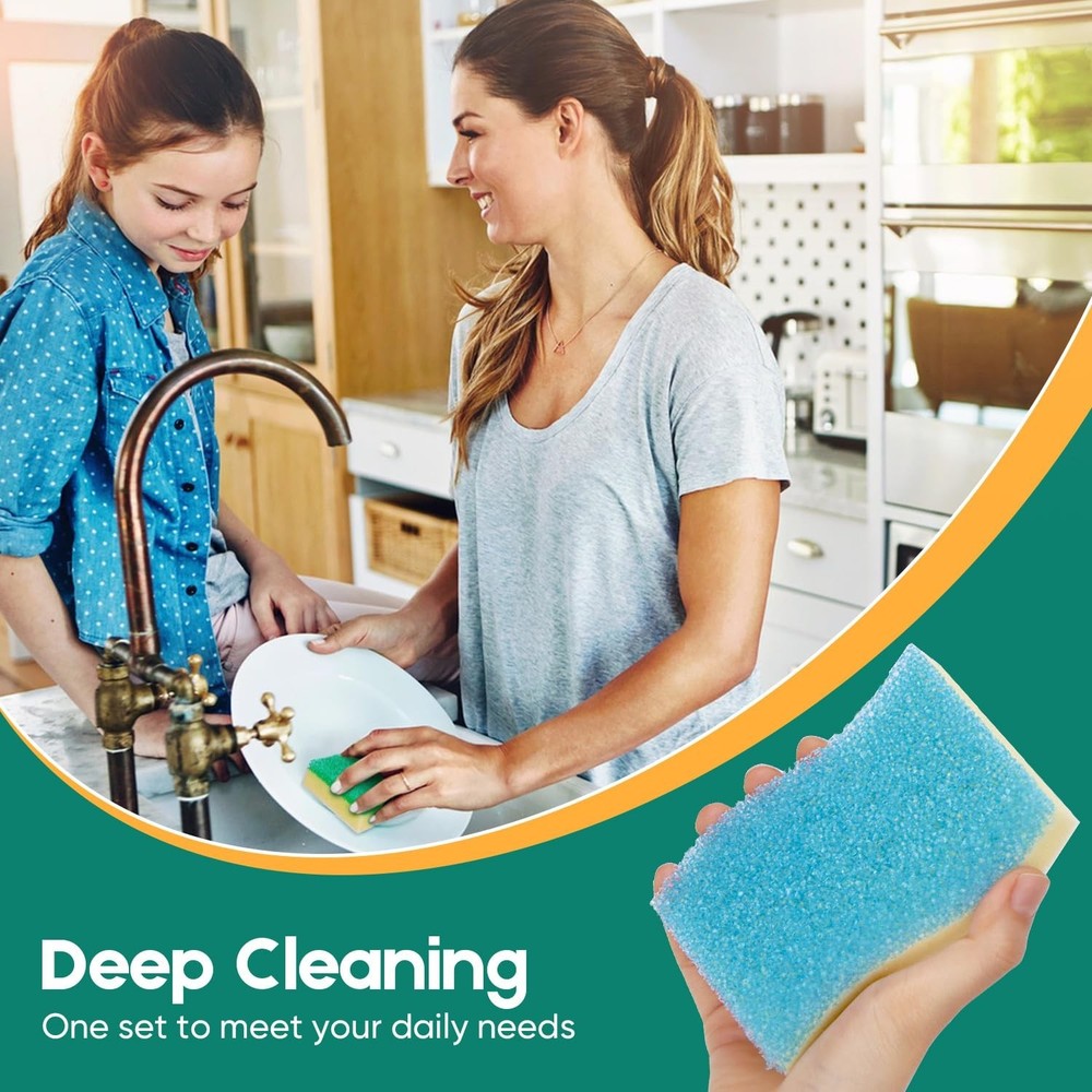Scrub Sponge, 4 Pack Dual-Sided Temperature-Responsive Scrubber - Non-Scratch...