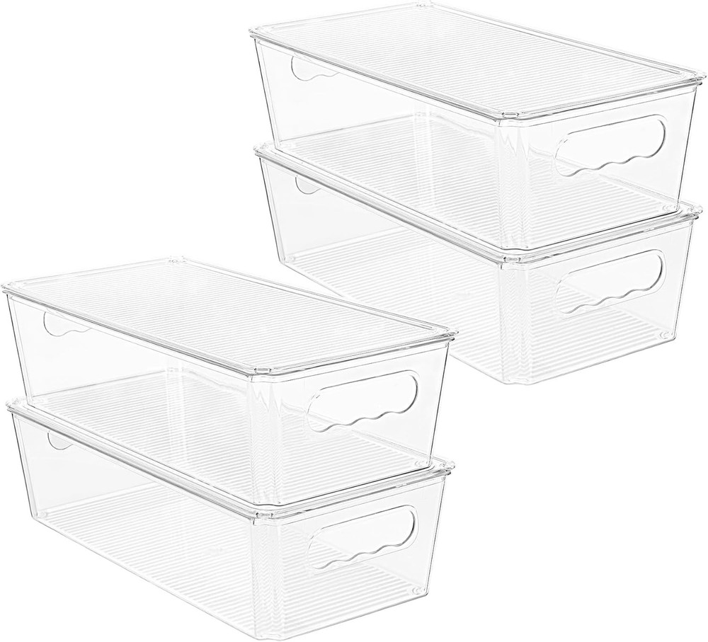 8pcs Clear Organizers & Storage Bins W/ Lids Stackable Plastic Storage