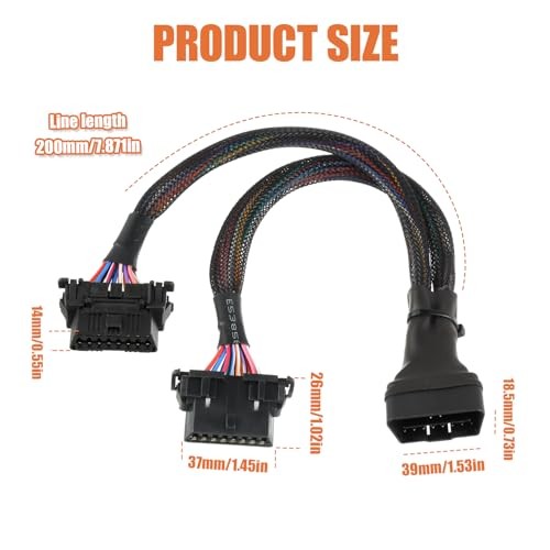OBD2 Splitter 16 Pin Extension Adapter Cable, OBDII Splitter 2 Way Extension