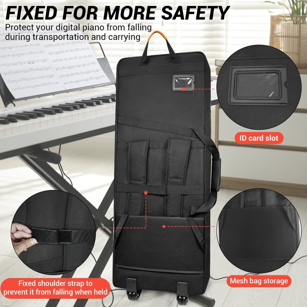 73/76 Key Keyboard Case with Wheels & Adjustable Shoulder Straps– Padded Roll...