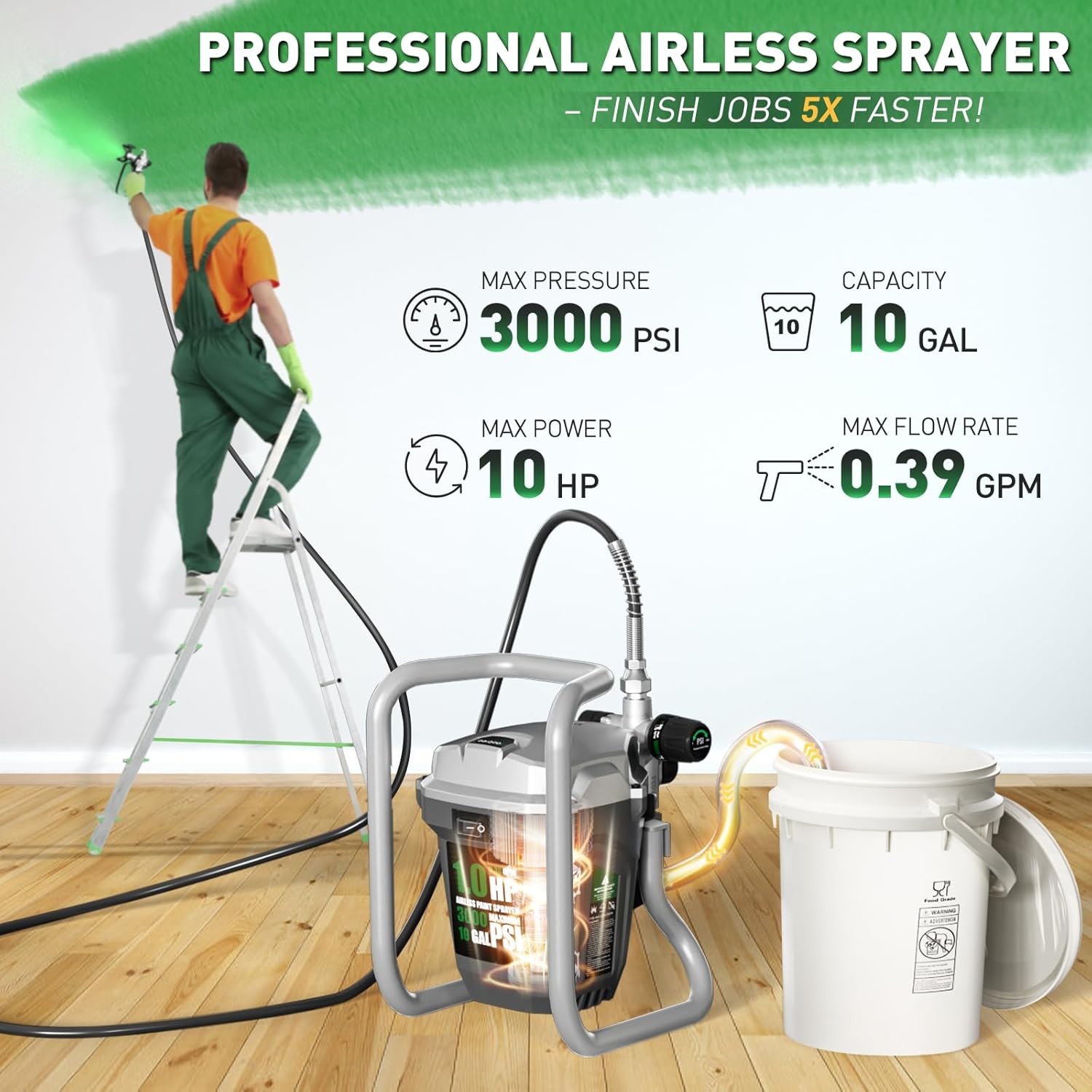 10 Gal High-Pressure Electric Airless Paint Sprayer Thinning-Free Painting Tool