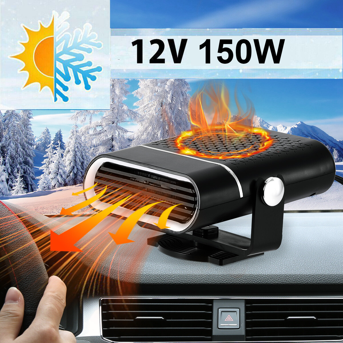 12V 150W Portable Electric Car Heater Heating Fan Defogger Defroster Demister