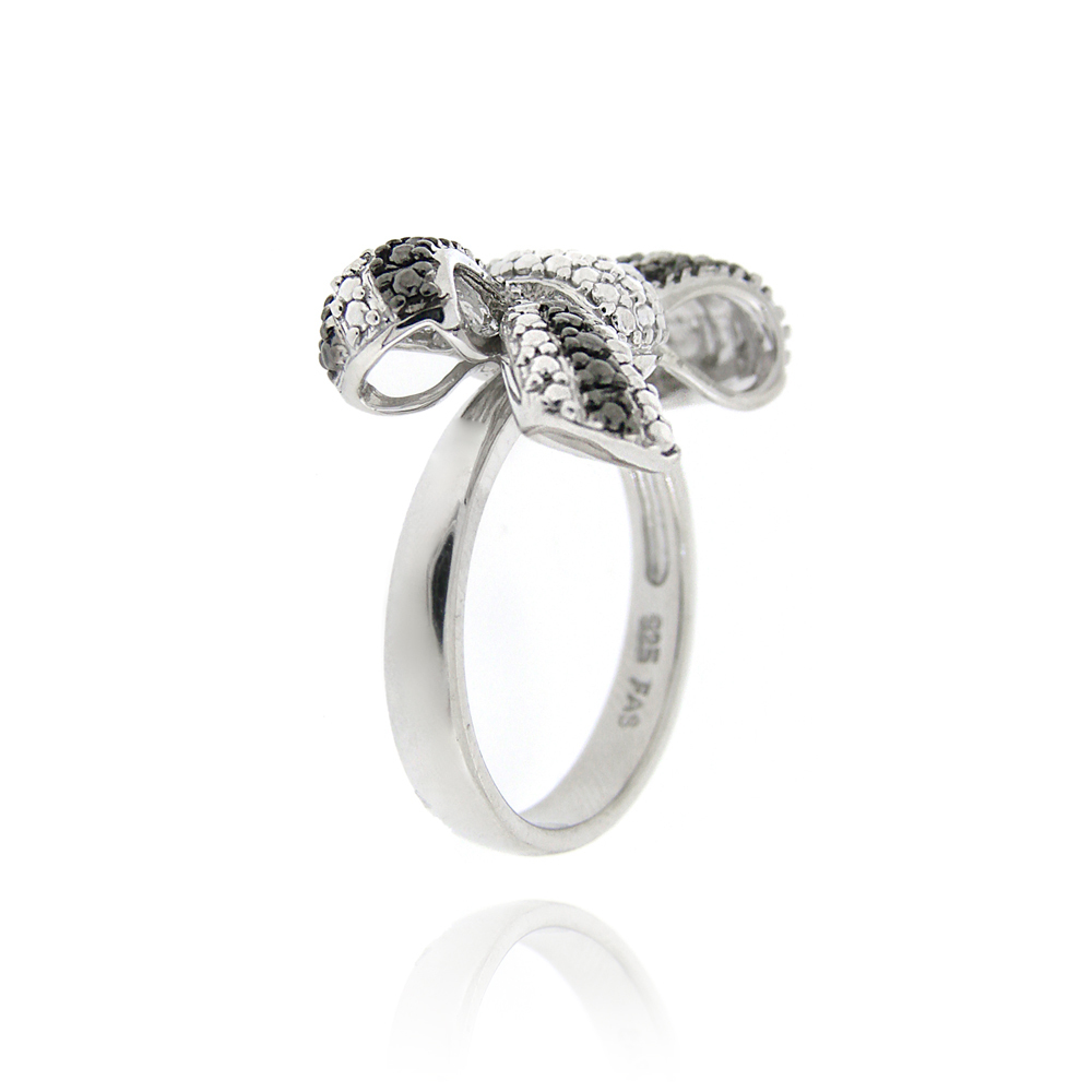 925 Silver Black Diamond Accent Bow Ring