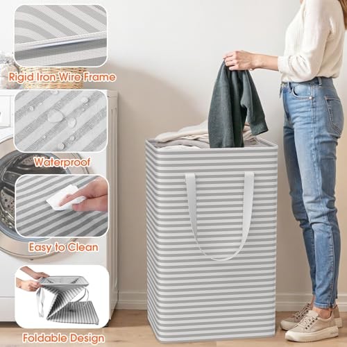 3 Pack Large Laundry Basket,Waterproof & Freestanding Laundry 75L Gray