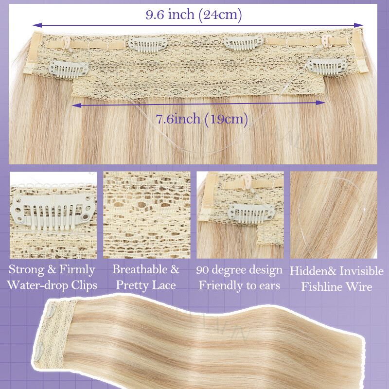 Invisible 100% Real Remy Human One Piece Wire Clip in Hair Extensions Nano Ring