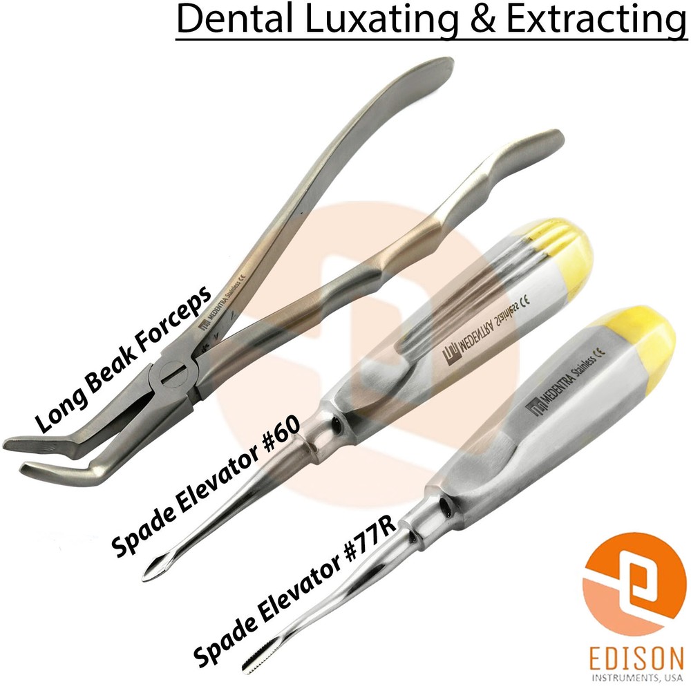 Dental Luxating Serrated Elevator Spade Root Tip Tooth Extraction Forceps 3Pcs
