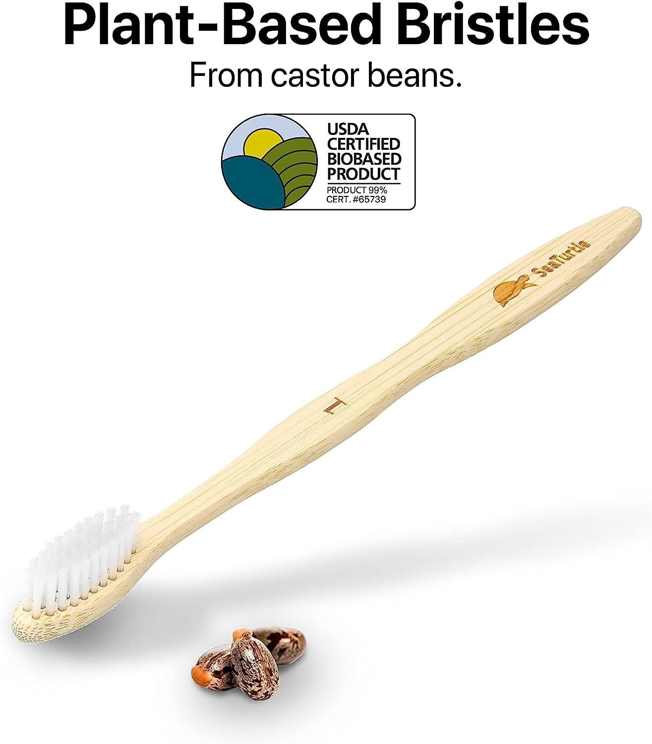 SeaTurtle Plant-Based Bristles Bamboo Toothbrush - Pack of 4 - Soft Natural