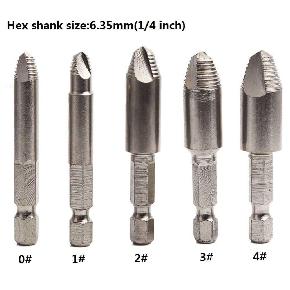 Damaged Screw Remover Extractor Drill tool set with 1/4inch  Hex shank case, 5x