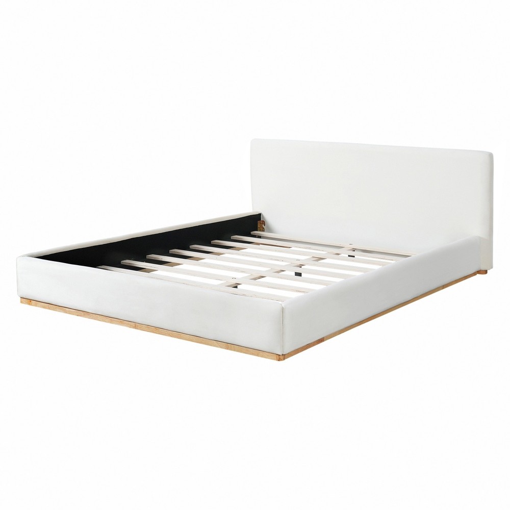 Queen/King Size Solid Wooden Platform Bed Frame Velvet Upholstered Headboard