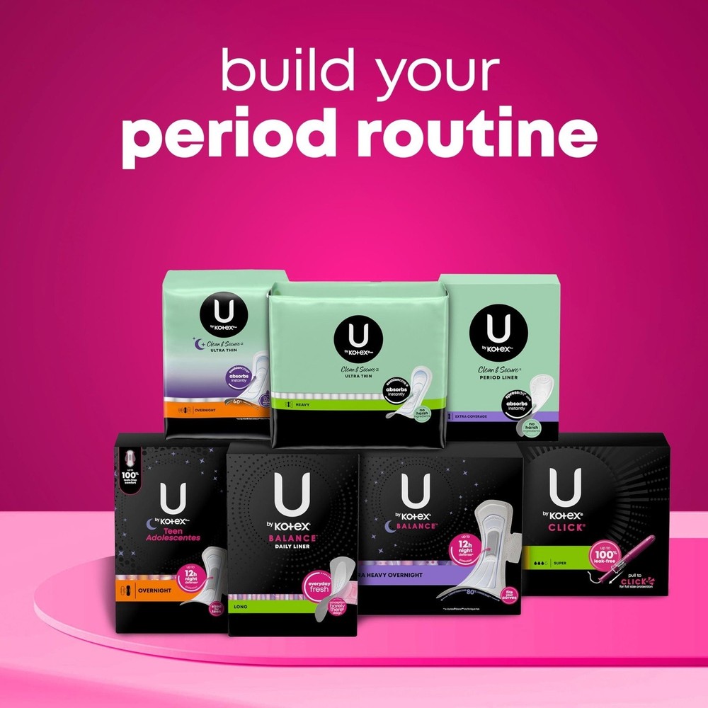 U by Kotex Panty Liners, Clean & Secure, Light Absorbency, Extra Coverage, 80...