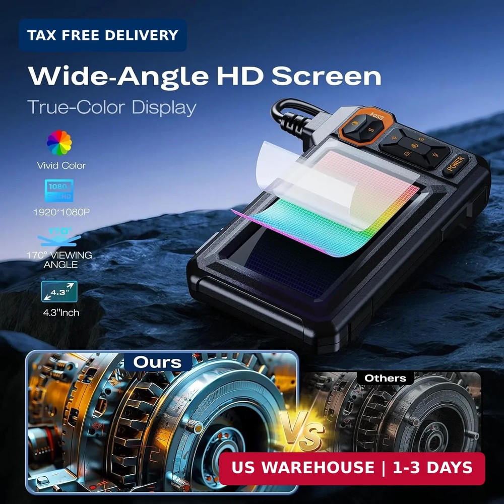Endoscope Camera with Light, 1920P HD Borescope Inspection Camera with 4.3" IPS